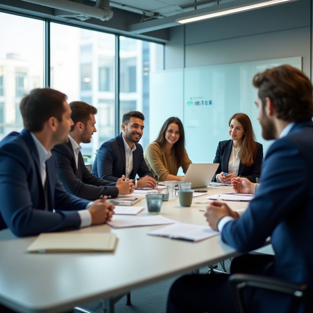Equipo de Jaquiths reunido en oficina moderna